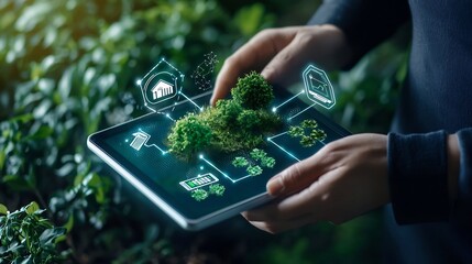 Poster - integrated permaculture farm with iot enabled water and soil management visualization a futuristic a