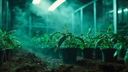 Poster - a photograph of a futuristic organic integrated farm with self sustaining systems monitored through 
