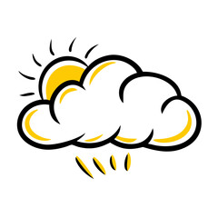 Poster - Friendly cloud in cartoon style peacefully floating on a white background, symbolizing a calm and clear day.Vector icon for design sites, blogs and social networks