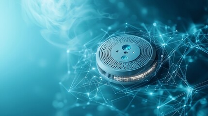 Poster - sophisticated ceiling mounted smoke detector with holographic network connectivity a high tech safet