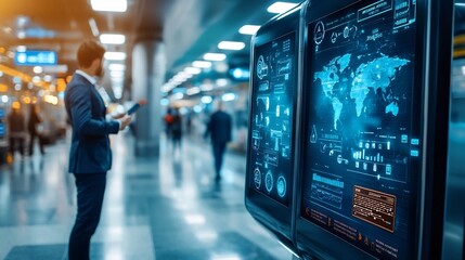 Poster - smart emergency evacuation plan displayed on a digital screen with copy space for information or not