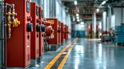 Poster - photograph showcasing a cutting edge industrial building equipped with a networked fire safety syste