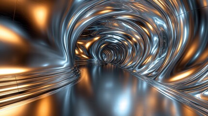 Poster - Abstract Metallic Tunnel with Smooth Curves and Reflective Surfaces