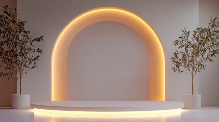 Poster - Modern Minimalist Studio Setup with Warm Ambient Lighting and Plants