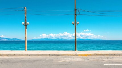 Poster - a photograph of an emergency alert system installed in a beachfront town showcasing a series of loud