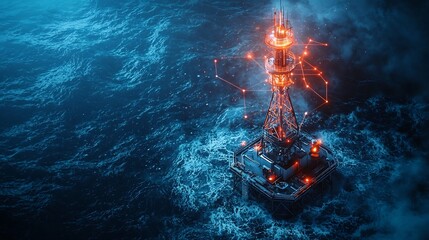Poster - futuristic seaside observation station equipped with advanced smart technology for real time monitor