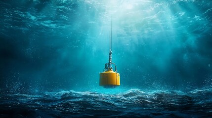 Poster - futuristic buoy based tsunami detection system floating in the sea connected to coastal monitoring s