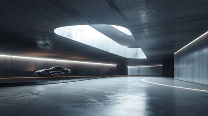 Poster - Sleek Modern Car in Futuristic Minimalist Indoor Space