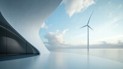 Poster - Modern Architecture with Wind Turbine and Scenic Ocean View