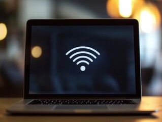 Poster - Wireless Connectivity Symbol on Laptop Screen with Blurred Background
