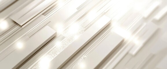 Poster - Abstract white geometric background with glowing lights.