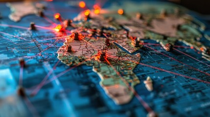 Poster - Global Network Connections on Map with Highlighted Africa Region