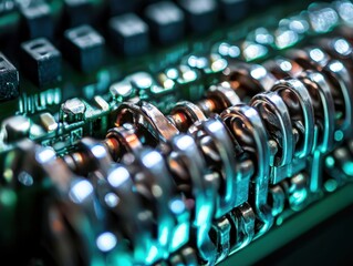 Poster - Close-Up View of Circuit Board Components with Metallic Connections