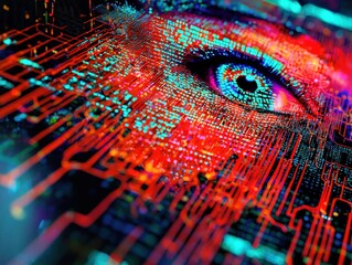 Poster - Digital Eye with Colorful Circuit Patterns in Abstract Design