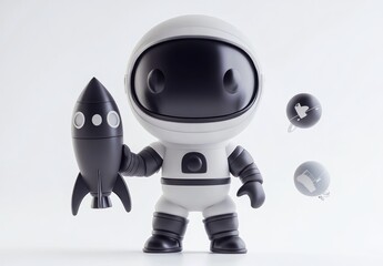 Poster - Cute astronaut holding rocket, planets.