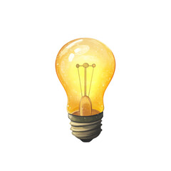 Poster - Cartoon Light Bulb with Yellow Glow - Doodle Style