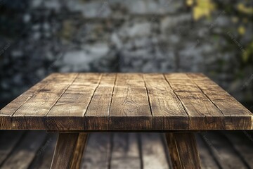 Canvas Print - Wooden table with a rustic background.