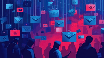 Poster - Digital Communication Concept with Floating Email Icons and Shadows