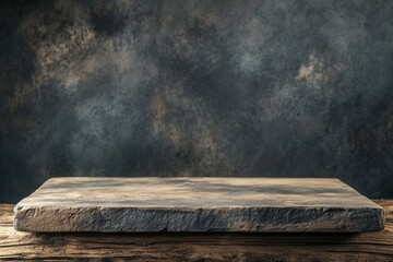 Canvas Print - A rustic stone slab on a wooden surface.