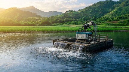 Poster - robotic fish feeder operating in an aquaculture pond transmitting data to a digital network for moni