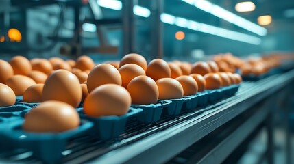 Poster - futuristic egg production facility with smart sensors and digital agricultural network optimizing ef