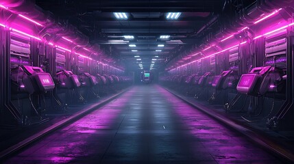 Poster - futuristic dairy farm with robotic milking systems and cows wearing smart collars connected to an ad