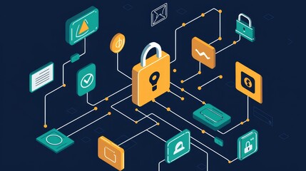 Poster - Digital Security Illustration with Lock and Communication Symbols