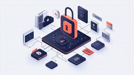 Poster - Digital Security Concept with Lock and Technology Icons in Design
