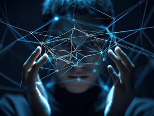 Poster - Futuristic Concept of Human and Technology Interaction with Lines