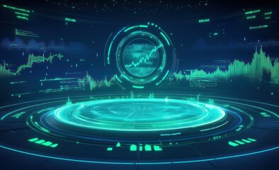 Poster - Futuristic data visualization interface with rising graph.