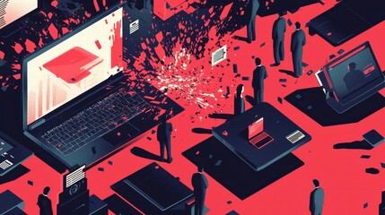Poster - Abstract Digital Transformation Concept with Exploding Laptops
