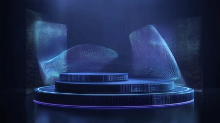 Poster - Futuristic Digital Stage with Blue Light and Abstract Patterns
