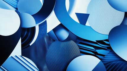 Poster - Abstract Blue Shapes with Geometric Patterns and Lines in Composition
