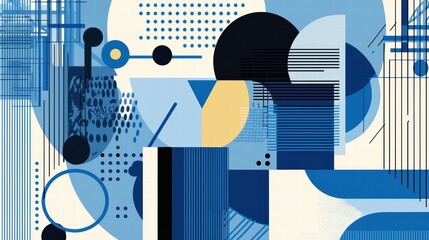 Poster - Abstract geometric pattern in blue tones with diverse shapes