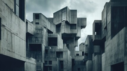 Poster - Abstract Concrete Architecture with Dramatic Cloudy Sky Background
