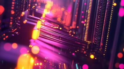 Poster - Abstract Colorful Digital Light Trails in a Cyber Environment