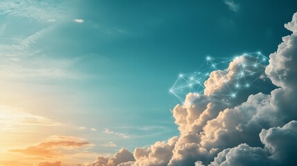 Poster - a serene and ethereal photograph depicting an interconnected atmospheric monitoring network visualiz