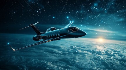Poster - jet aircraft soaring through a holographic representation of an advanced atmospheric monitoring netw