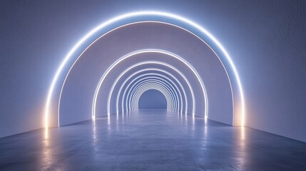 Poster - Futuristic Neon Arches in Modern Minimalist Tunnel Interior Design