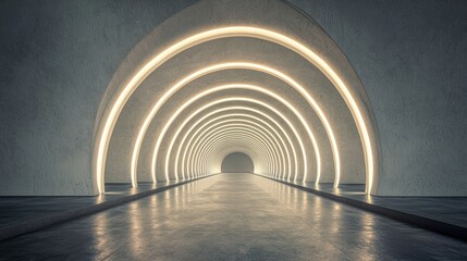 Poster - Futuristic Tunnel with Soft Circles of Light and Minimalist Design
