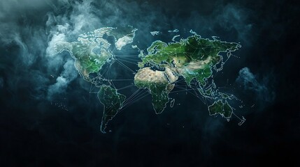 Poster - a global map overlaying earth s atmosphere showcasing a digital network of atmospheric monitoring st
