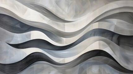 Poster - Abstract Wave Patterns in Monochrome Shades of Gray and White