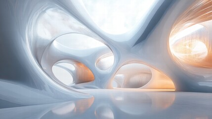 Poster - Abstract Futuristic Interior with Fluid Shapes and Soft Lighting