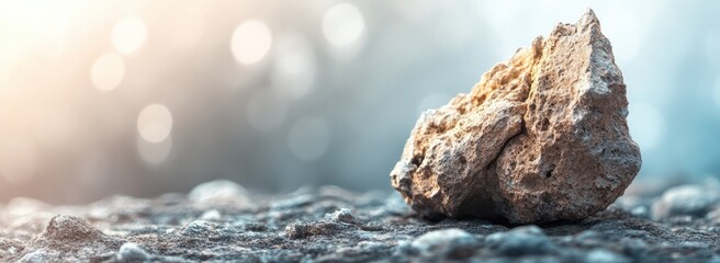 Aufkleber - Single light brown rock on ground with bokeh background.