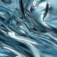 Poster - Abstract Fluid Texture in Blue and Silver Metallic Hues
