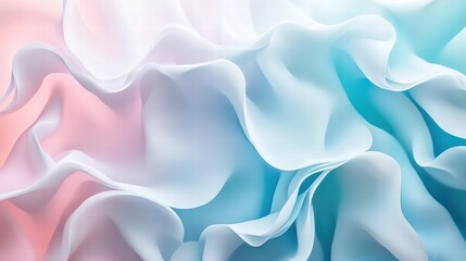 Poster - Soft Pastel Drapery Wave Patterns in Light Blue and Pink Tones