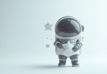 Aufkleber - Cute astronaut holding a star against a white background.