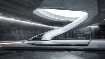 Poster - Modern Architectural Design with Sleek Curved Stairs and Light
