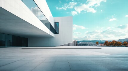Poster - Modern Minimalist Architecture with Clear Blue Sky and Urban Landscape