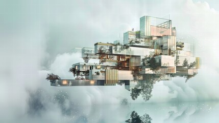 Poster - Futuristic Floating Architecture in Dreamlike Cloudscape Setting